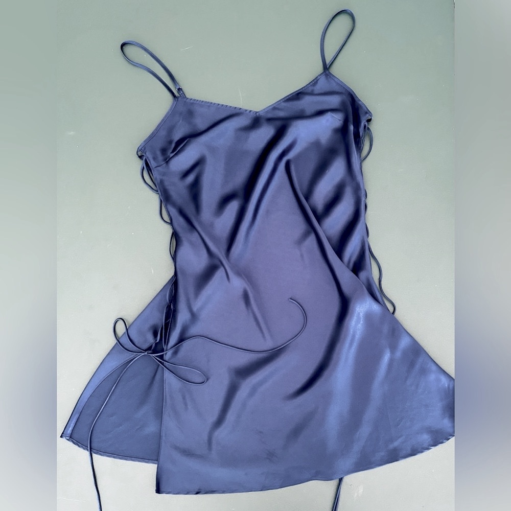 Victoria's Secret Deep Blue Satin Dress 
Lace up side detail Dress slip on night